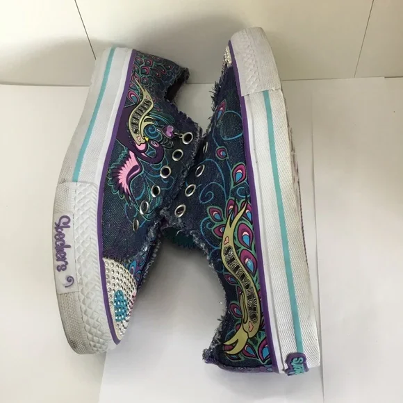 Girls Skechers Sneakers Twinkle Toes Shuffles Peacocks Tennis Shoes Size 5 - Picture 13 of 14